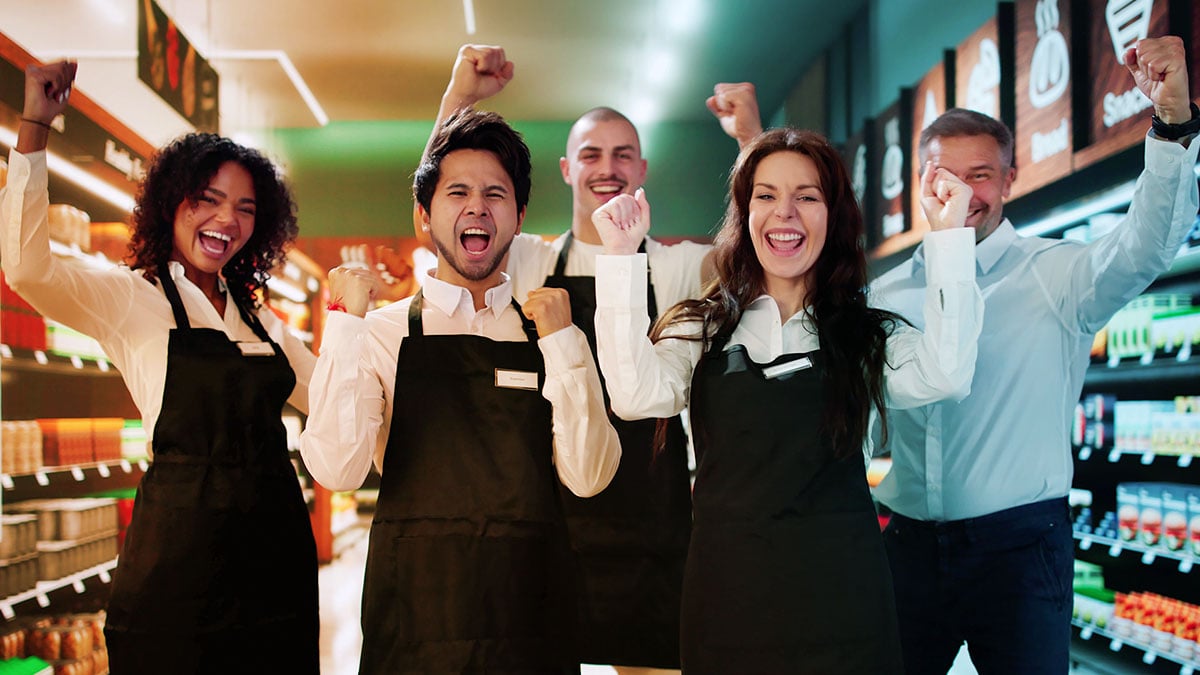 retail employees having fun together at work