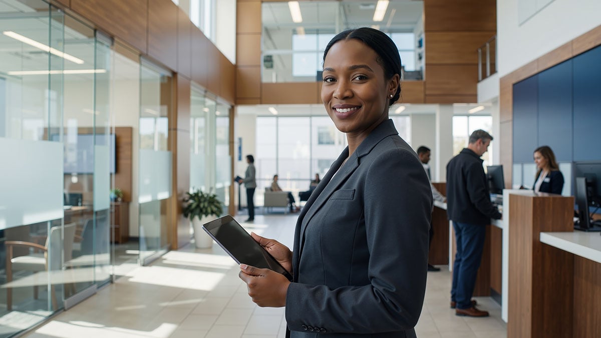 Bank manager holding an ipad