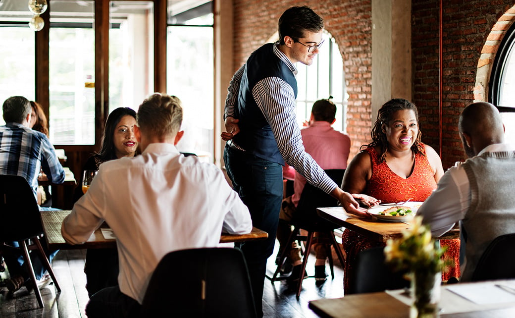 people eating at a casual dining restaurant