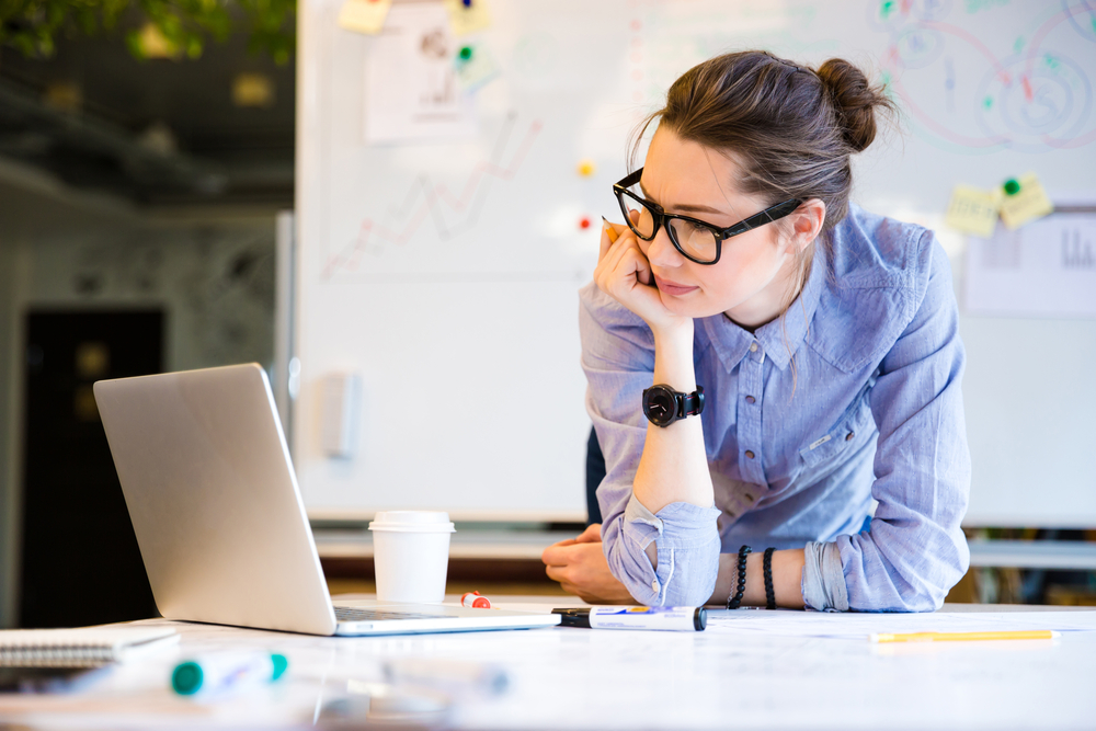 businesswoman watching computer